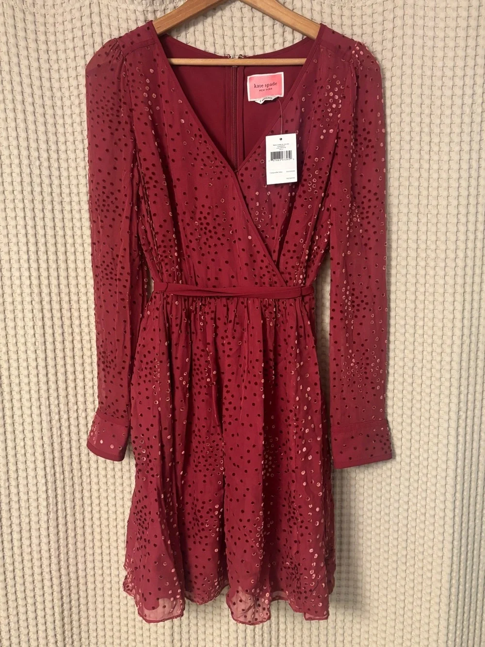 Kate Spade Maroon Festive Confetti Devore Long-Sleeve Mini Dress Size 6